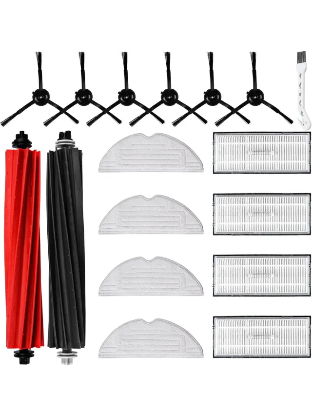 Roborock 17 stuks accessoires gescht voor Roborock S8/S8+ robotstofzuiger met 2 hoofdborstels, 4 reinigingsdoeken, 4 filters, 6 zijborstels, 1 reinigingsborstel