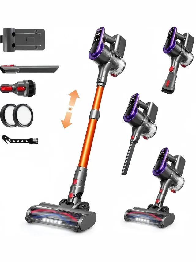 MAGICFOX Steelstofzuiger 45KPa-Draadloze Steelstofzuiger 50 Min Gebruiksduur-3 Modi met LED Display-Telescopische Buis-Anti-Klitfunctie voor Harde Vloeren en Tapijten Grijs