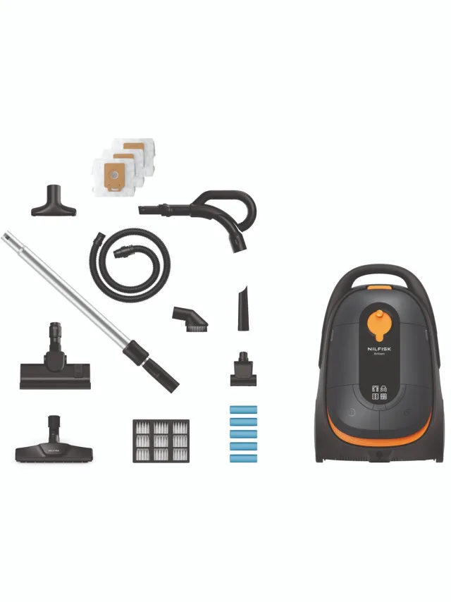 Nilfisk Brilliant Parquet Stofzuiger met Zak – HEPA 14 Filter, 4L Capaciteit, Afstandsbediening Handgreep, LED Combi Mondstuk, Voor Harde Vloeren & Tapijt, 10 Jaar Motorgarantie Grijs