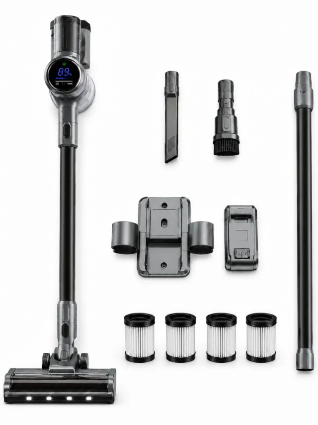 Luxari Steelstofzuiger Draadloos - S1000 PRO - 45 min gebruikstijd - Afneembare Accu - 4 Filters & 4 Opzetstukken - 3 Zuigstanden - Stofzuiger Draadloos - Draadloze Stofzuiger - Steelstofzuiger Draadloos - Vacuum cleaner - Accu Stofzuiger zwart