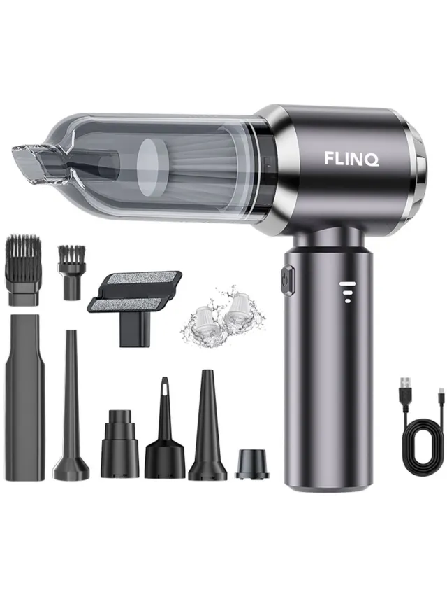FlinQ Kruimeldief Snoerloos V3 - Handstofzuiger - Zuigen & Blazen - Kruimelzuiger - Stofzuiger zonder zak - Auto Stofzuiger - Airduster - HEPA Filter - Incl Opzetstukken Zilver/Grijs