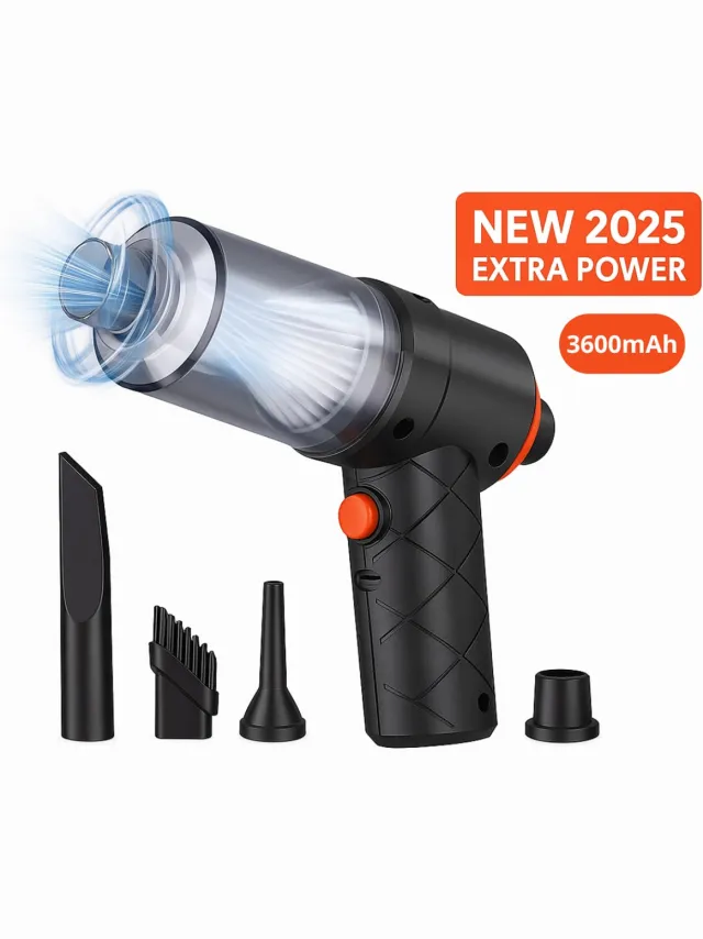 Narvie Pro2025 MAX – Draadloze Kruimeldief 4000PA – 3600mAh Accu – HEPA Filter – Zuig & Blaas – 4 Mondstukken – Krachtige Handstofzuiger Zwart