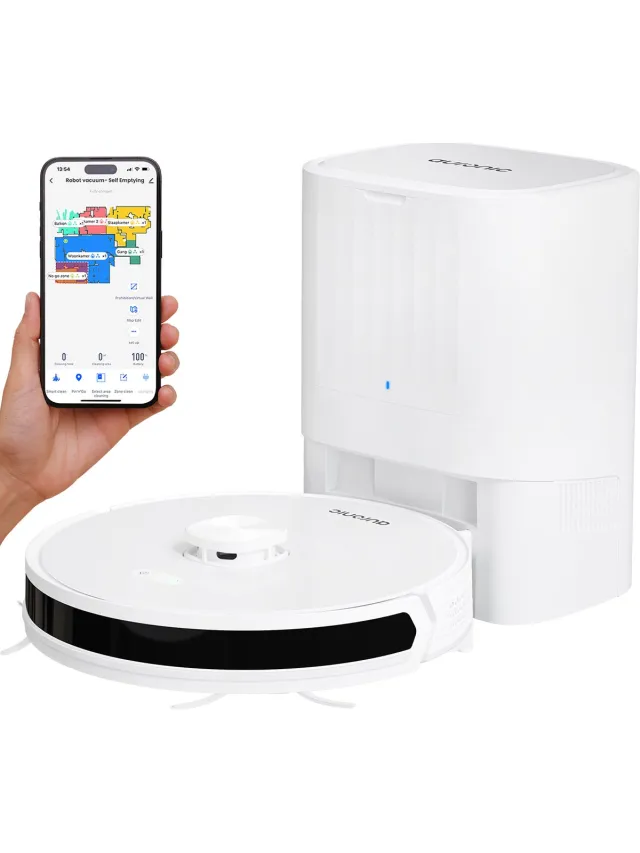 Auronic Robotstofzuiger - Met Dweilfunctie - WiFi en App - Laadstation - Huisdieren - Dweilrobot - Laser Navigatie - Automatisch Leegstation - Wit