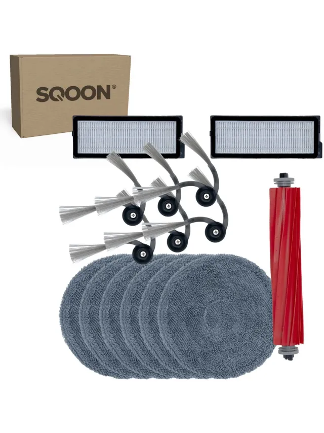 SQOON vervangingsset geschikt voor Roborock QV35A / QV35S robotstofzuiger - 15-delige onderhoudskit met HEPA-filters, zijborstels, borstelrol en dweilpads Grijs