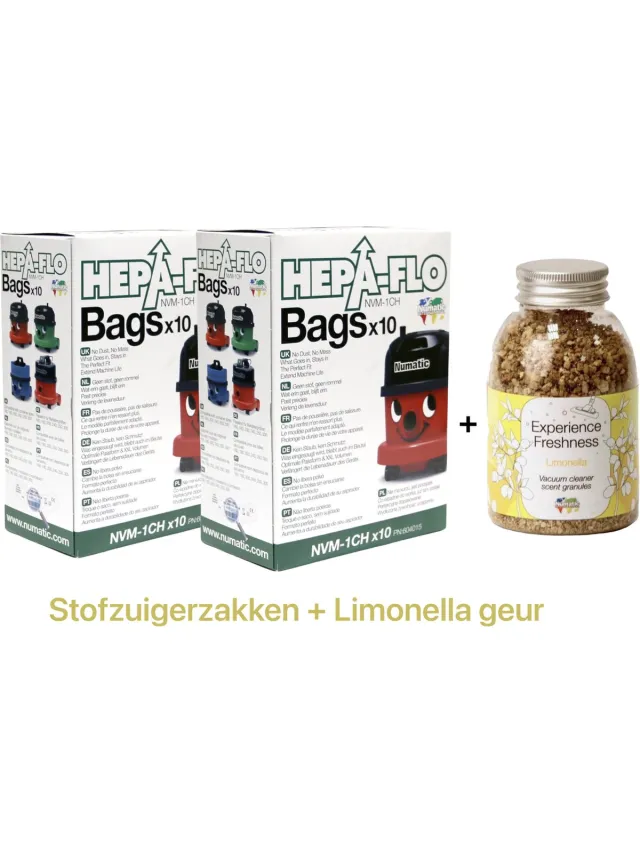 Numatic 2x Stofzuigerzakken + 1x Geurkorrels (limonella geur) - Hepa flo bags - Voor Henry/Hetty - NVM 1CH X10 - COMBIDEAL