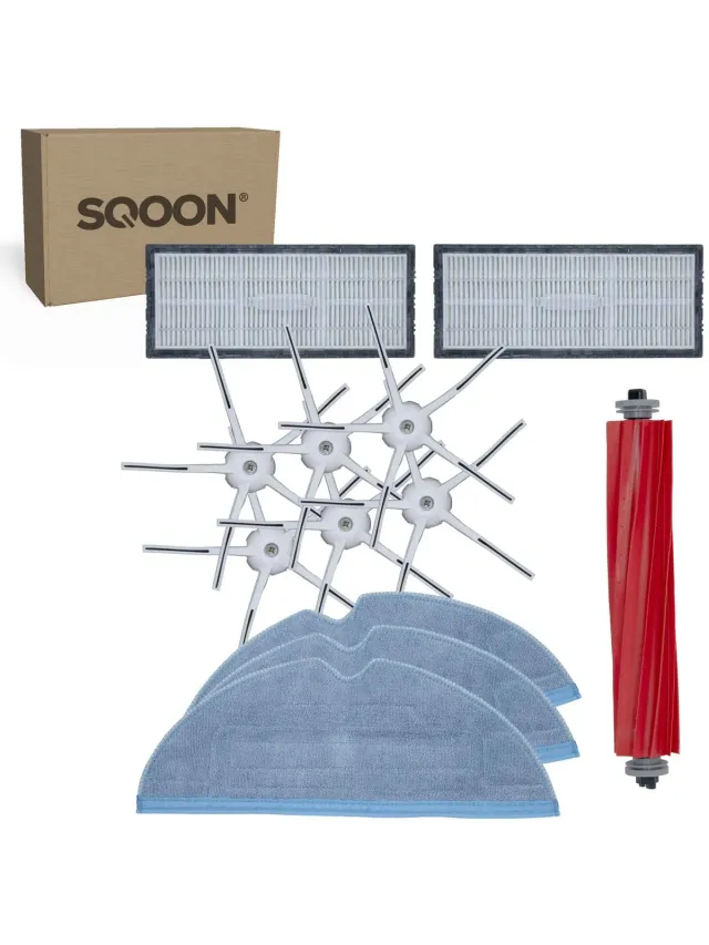 SQOON vervangingsset geschikt voor Roborock S7 / T7 / T7+ - 12-delige onderhoudskit met HEPA-filters, zijborstels, borstelrol en brede dweilpads Blauw