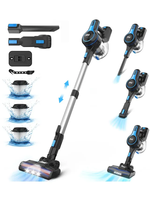 VacniQ Steelstofzuiger Draadloos -Geschikt voor dierenhaar, tapijten en auto's- Lichtgewicht-6 IN 1 Kruimeldief- Draadloze Stofzuigers - Steelstofzuigers - Kruimelzuiger - Blauw-50KPa