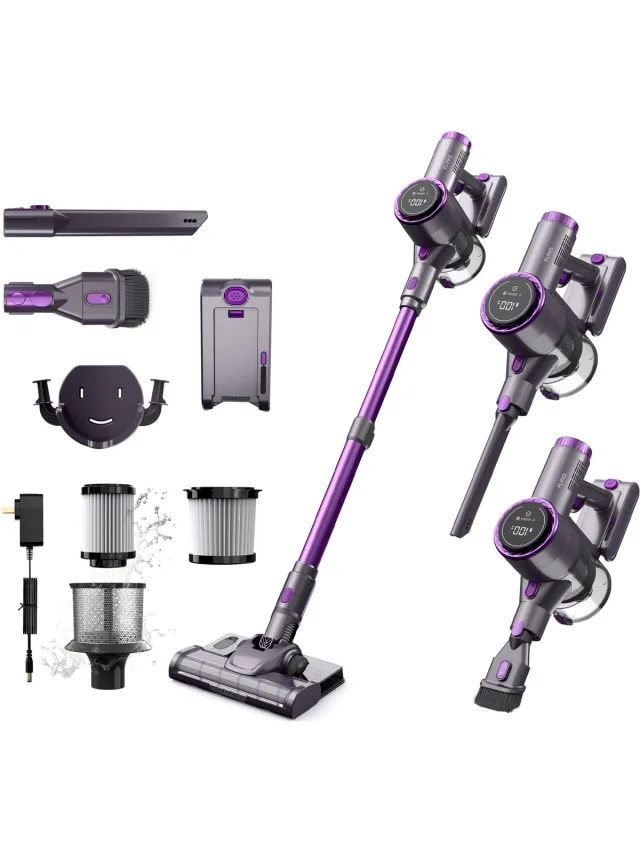 Flinq Vacuum Cleaner V8 - Steelstofzuigers met Dweilfunctie - Steelstofzuiger Draadloos - Stofzuiger zonder Zak - Met Duurzame Accu - Snoerloos en geschikt als Kruimeldief Paars