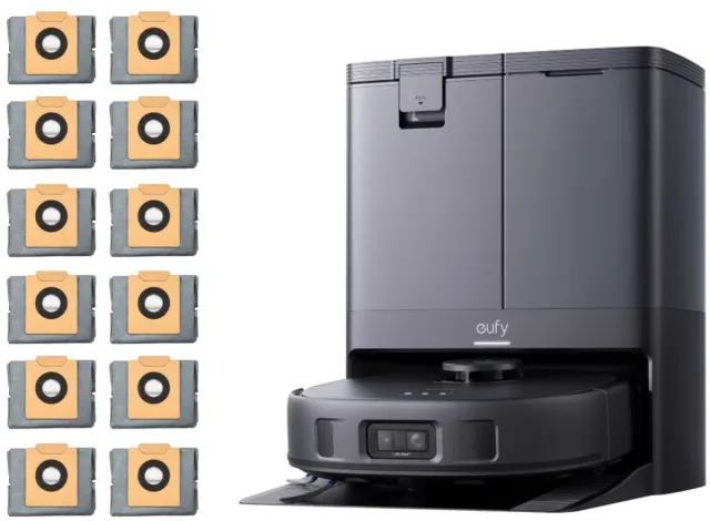 Eufy Clean X10 Pro Omni Robotstofzuiger met dweil + eufy antibacteriële en geurverdrijvende stofzuigerzak (12 stuks) Zwart