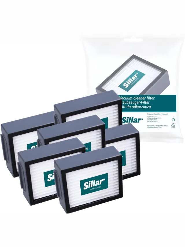 Sillar , set 6 stofzuigerfilters, HEPA filters, anti-allergeen, geschikt voor schoonmaakrobot iRobot Roomba serie E I J, E4, E5, E6, E7, Combo I5/I8/J5 PLUS, I3, I3+, I4, I4+, I5, I5+, vervanging, 5x6.5x2 cm Wit, zwart