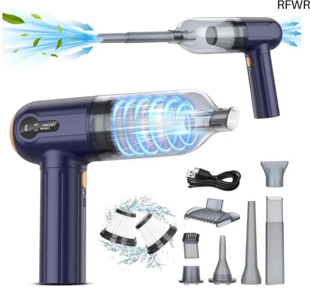 RFWR Draadloze Handstofzuiger met 15000PA Zuigkracht - 3-in-1 Mini Stofzuiger met LED-display en USB Oplaadbaar blauw
