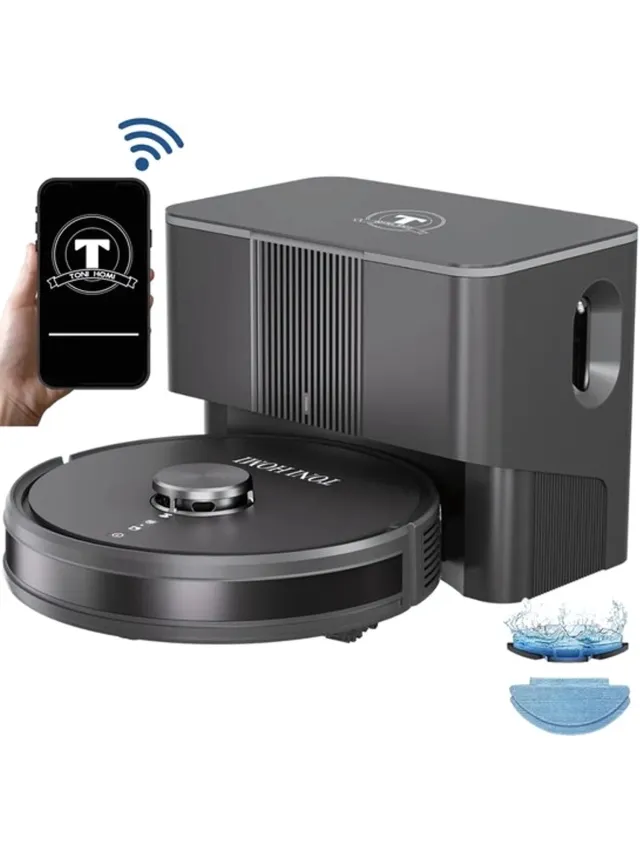 TONIHOMI Q8 - Robotstofzuiger met dweilfunctie - Automatisch legen - Robotstofzuiger voor huisdieren - LDS Laser Navigatie - Met App - Zwart