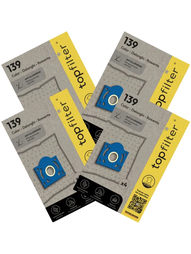 Top Filter Set van 4 pakken van 4 stofzuigerzakken 64139 voor Rowenta TopFilter Premium