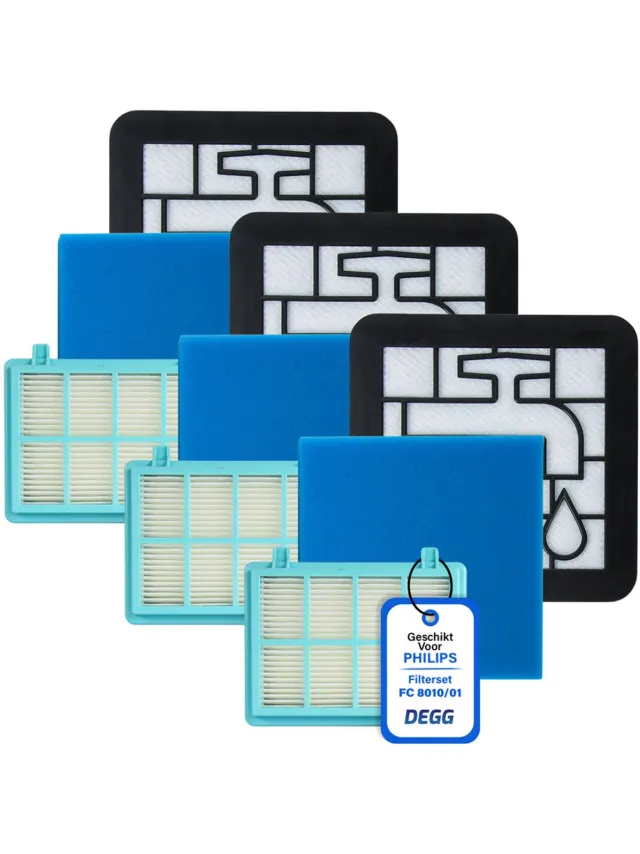 DEGG Filterset - Geschikt voor Philips PowerPro Compact - Vervangt Stofzuigerfilter FC9331/09 FC9332/09 - Vervangt FC8010 - Motorfilter & uitblaasfilter - VOORDEELVERPAKKING - 3 SETS Blauw