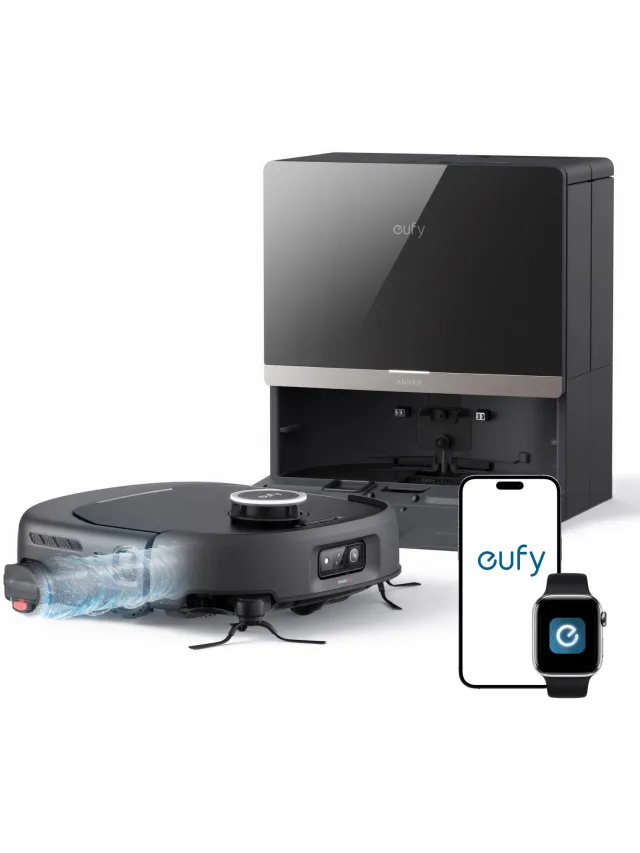 Eufy Anker eufy Stofzuiger- en Dweilrobot Omni E35, 35.000 Pa, zelfreinigende dweil, heet wassen en drogen, geen haarverstrengeling, obstakelvermijding, dierenhaar en tapijt. Zwart