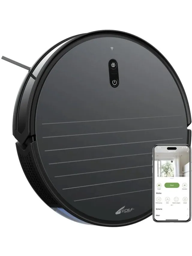 Zoef Robot robotstofzuiger Jannie 4.1 - Vacuum cleaner - Robotstofzuiger met laadstation - met App bediening - robotstofzuiger huisdieren - Slimme navigatie - robot stofzuiger Antraciet
