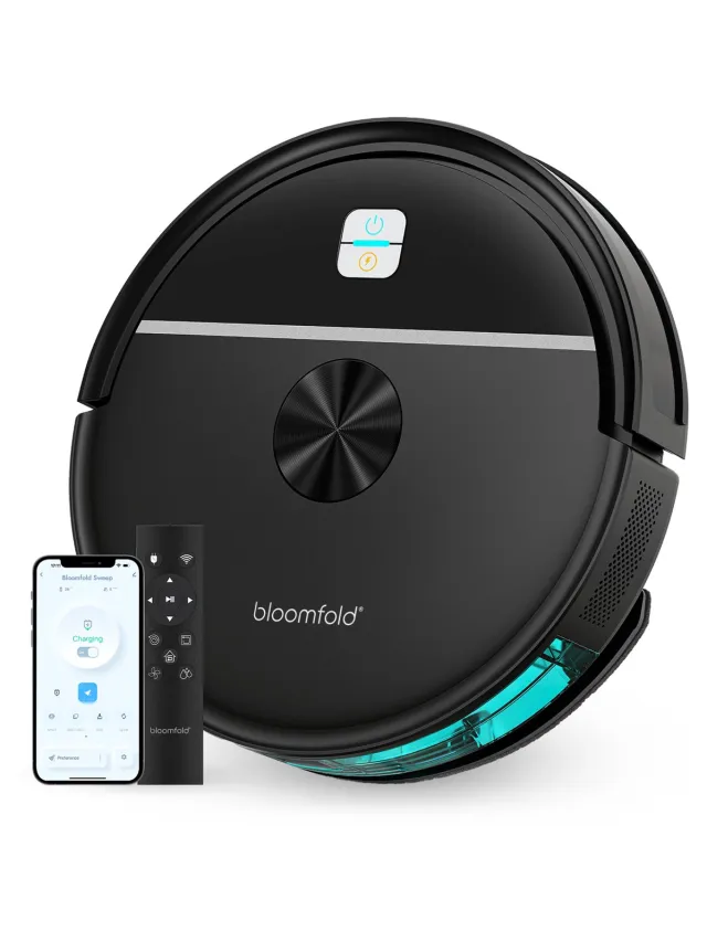 Bloomfold Sweep Robotstofzuiger met Dweilfunctie – Slimme Robot Stofzuiger, 3500Pa, 130 min, App & Google Home - Ultra-dun (7,3 cm) - Geschikt voor Huisdierhaar Zwart