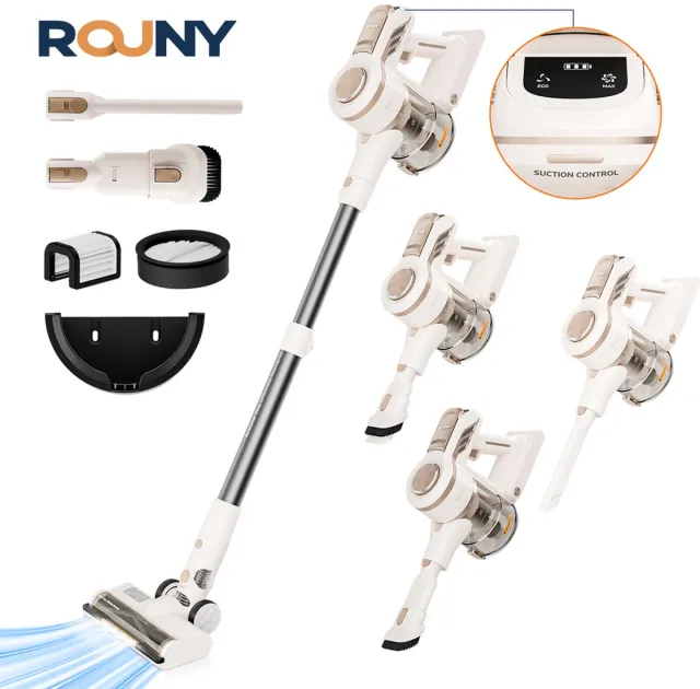 Rouny Draadloze Stofzuiger 2-in-1 – 150W Borstelloze Motor – 15 kPa Zuigkracht – 2000 mAh Accu – LED-display – Voor Auto en Huis wit