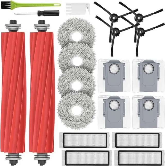 San Marque Accessoireset geschikt voor Roborock Q Revo & P10, set reserveonderdelen met 2 hoofdborstels, 4 dweilpads, 4 stofzakken, 4 Hepa-filters, 4 zijborstels Zwart