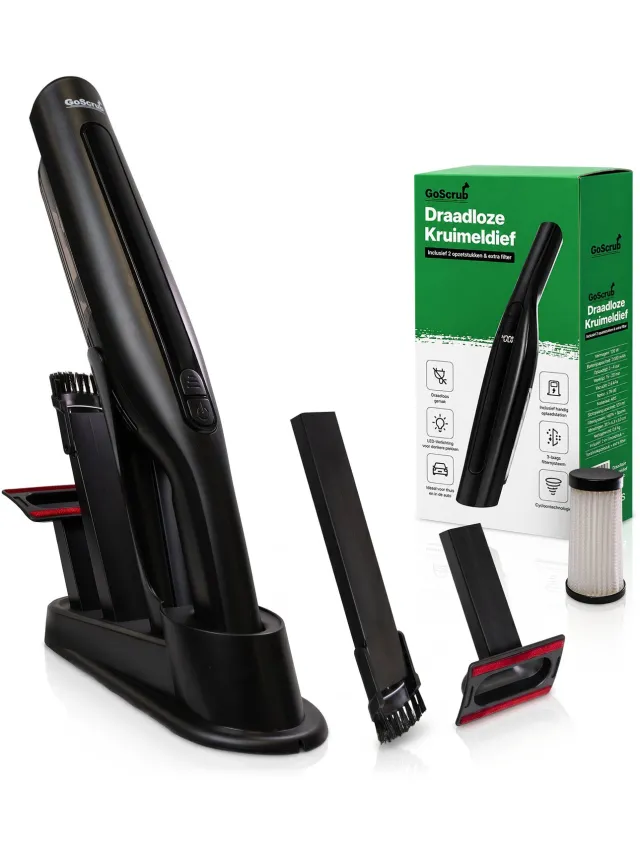 GoScrub Kruimeldief – Draadloze Handstofzuiger – Krachtige Zuigkracht - Autostofzuiger – Compact & Lichtgewicht – Voor Auto, Bank en Huis Zwart