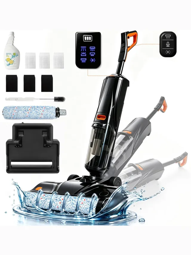 Grenintol Vloerreiniger – Nat en Droog Stofzuiger – 15kPa – 180° Platliggend – Stofzuiger met dweilfunctie – Zelfreiniging met Geëlektrolyseerd Water – Automatische Droging – Dubbelzijdige Randreiniging – 35 Min Accuduur – Oranje D2 Nat-droogreiniger - Oranje