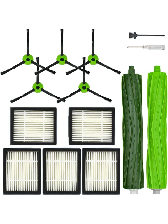 Geschikt voor iRobot (Merkloos) J-serie vervangende onderdelen accessoires Geschikt voor iRobot Roomba J5 J5+ J6 J6+ J7 J7+ J8 J8+ J9 J9+ Robotstofzuiger Attachment Kit, 1 hoofdborstel, 5 zwarte zijborstels, 5 filters (niet voor Combo j7+/j9 Groen