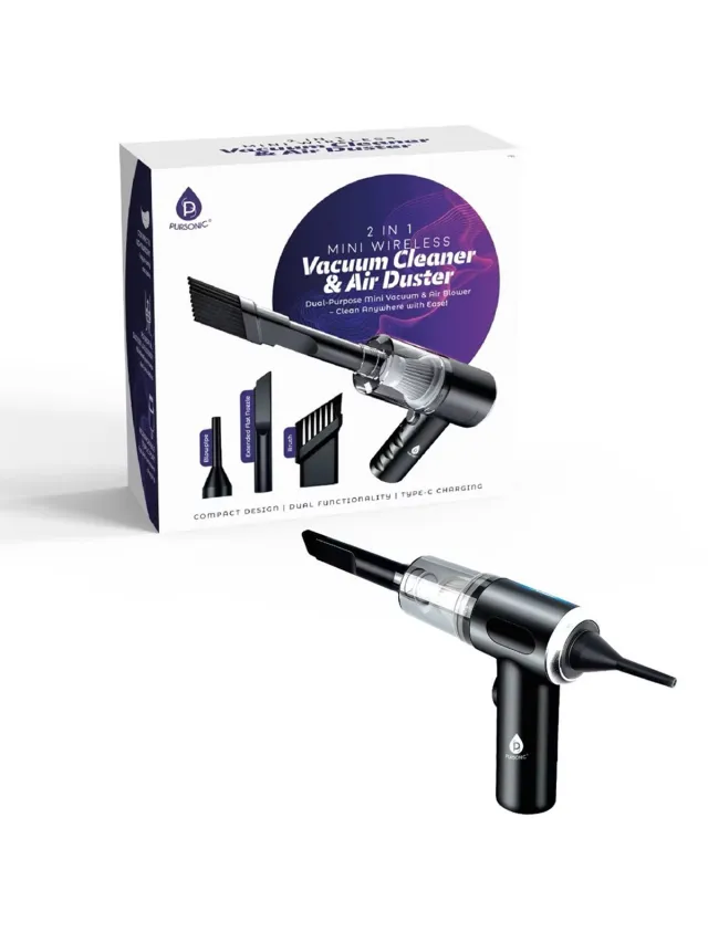 Pursonic 2-in-1 Draadloze Mini Stofzuiger & Air Duster Zwart