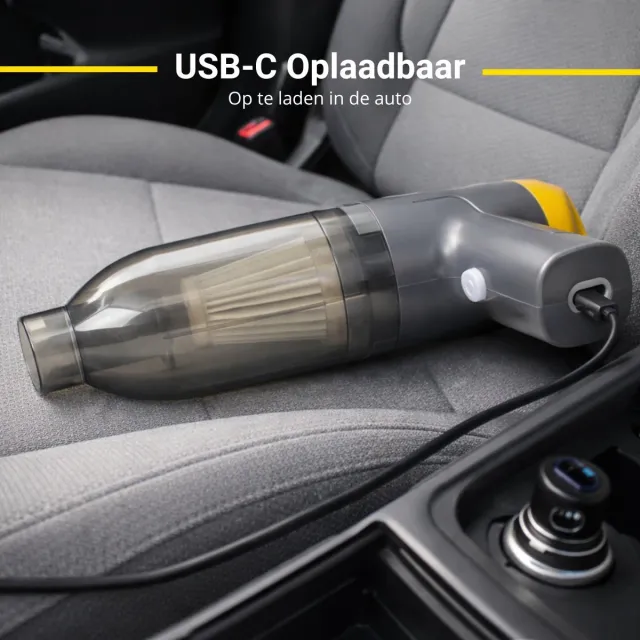 Dunlop Auto Stofzuiger Draadloos - Handstofzuiger met 5 Opzetstukken - USB-C Oplaadbare Auto Stofzuiger Snoerloos - Kruimeldief met 12000Pa Zuigkracht en Blaas Functie - Grijs/Geel Zwart