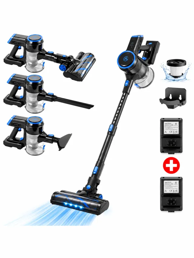 AG AG4100 Blue Steelstofzuiger Draadloos – Stofzuiger Zonder Zak – Draadloze Stofzuiger – Extra Batterij – Tot 90 Min Stofzuigen – Kruimeldief – Dierenharen – LED Zuigmond Midnight Blue
