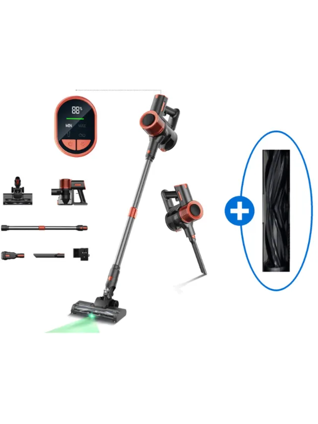 JIGOO C200 Draadloze Steelstofzuiger 350W 23KPa met Vervangende Anti-klit Rolborstel, 40 Min Gebruiksduur, LED-display, Harde Vloeren & Tapijt C200 + Borstelrol