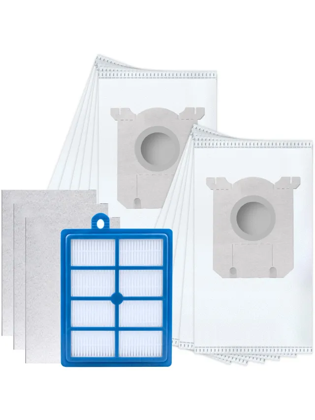 Sillar Set 12x Stofzuigerzak - microvezel - 1x Hepa filter, 3x filters universeel - vervangend - 3-laags filtersysteem - geschikt voor stofzuigers AEG Electrolux Philips Wit, multicolor, blauw