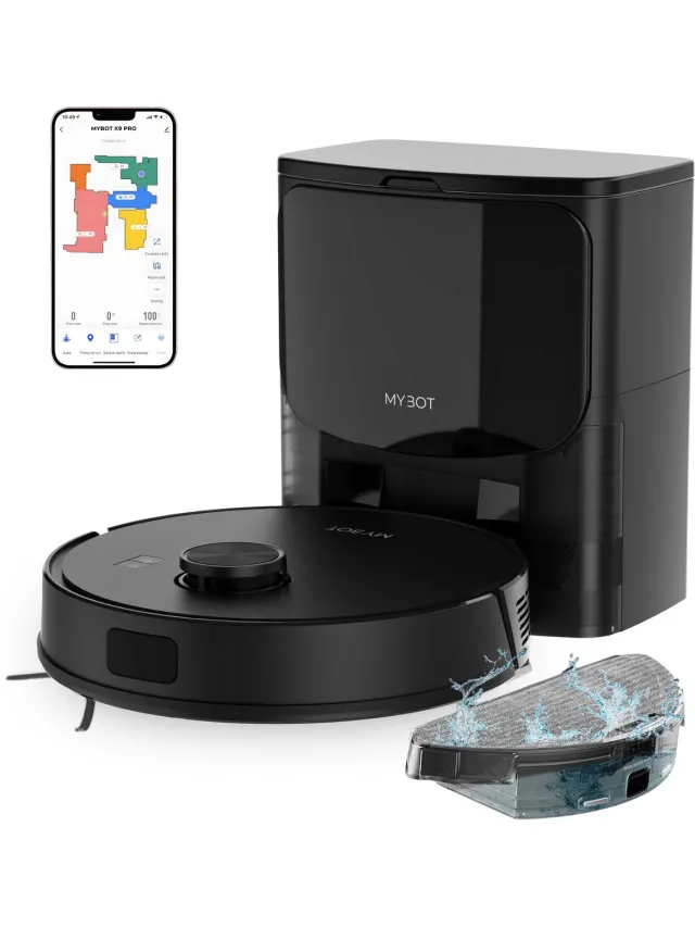 MYBOT X9 PRO - Robotstofzuiger Met Dweilfunctie - 6500PA Zuigkracht - Leegt Automatisch - Ideaal voor Huisdieren - Zelflerende Robotstofzuiger - Met Laadstation - Uitgebreide Mapping - LDS Laser Navigatie - Met leegstation Zwart