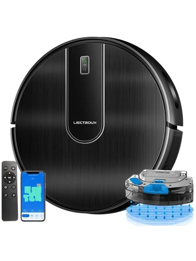 LIECTROUX Robotstofzuiger Met Dweilfunctie-Robot Stofzuiger-Slimme Gyroscoopnavigatie-App En Spraakbediening-4000Pa En 4400mAh-Harde Vloeren-36x43x13 cm-Zilvergrijs
