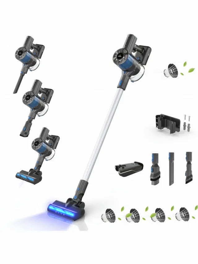 Innova Essentials PowerVac Filter Edition – Steelstofzuiger Draadloos - 500 Air Watts - met 4 extra HEPA-filters - met 4 verschillende opzetstukken - Draadloze Stofzuiger - Zonder zak op accu - Vacuum Cleaner 4 Pack HEPA