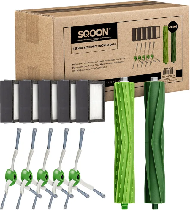 SQOON Onderdelen Geschikt Voor Irobot - Geschikt voor iRobot Roomba - i7 i7+ i1 i1+ i3 i3+ i4 i4+ i5 i5+ i6 i6+ i8 i8+ e5 e6 e7 (niet j7 , j7+) - 2 X Roller, 5 X Hepa Filter, 5X Zijborstel Zwart