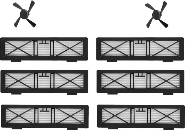 Staru Vervangset – 6 ultra performance filters en 2 zijborstels – voor Neato Botvac 70e 75 80 85 D75 D85 D3 D3+ D5 D7 zwart