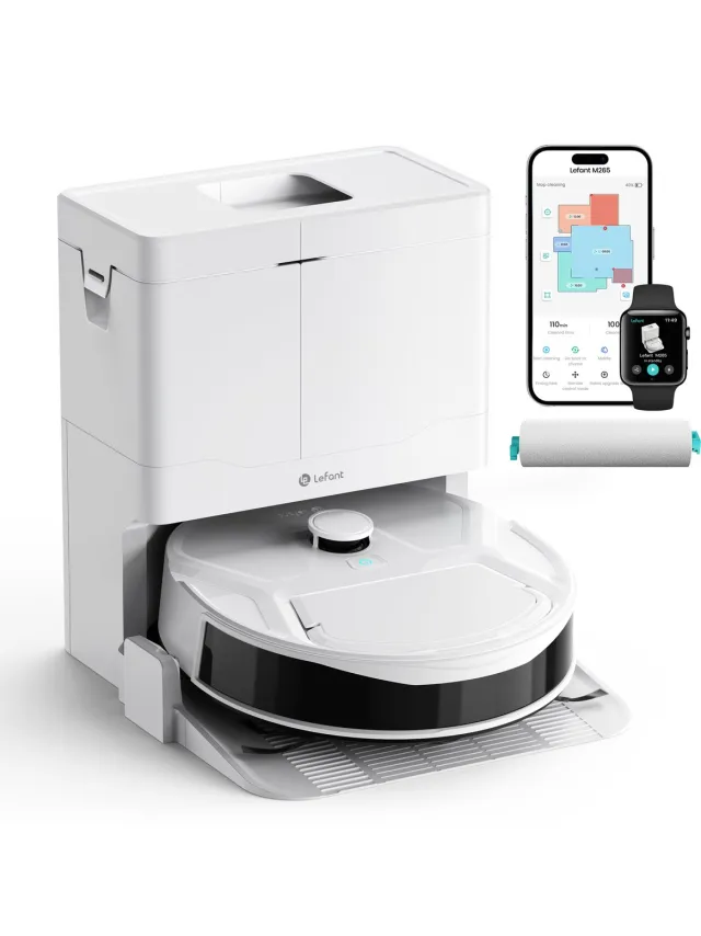Lefant® Lefant M265 Robotstofzuiger met dweilfunctie – 20.000 Pa zuigkracht – Automatisch dweilen – Zelfdrogend – Wit –Herbruikbare stofbak – Geschikt voor huisdierhaar – dTOF LiDAR-navigatie