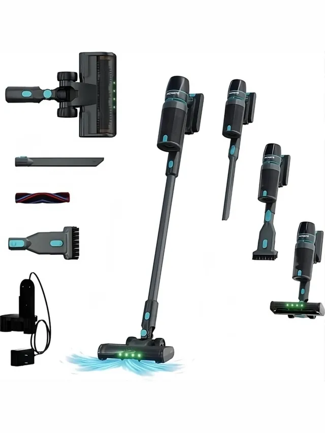 Achaté Steelstofzuiger PRO – Steelstofzuiger Draadloos & Draadloze Stofzuiger – Stofzuiger Zonder Zak – Handstofzuiger – Kruimeldief Snoerloos & Kruimelzuiger – 4 Opzetstukken – LED Display PRO-versie