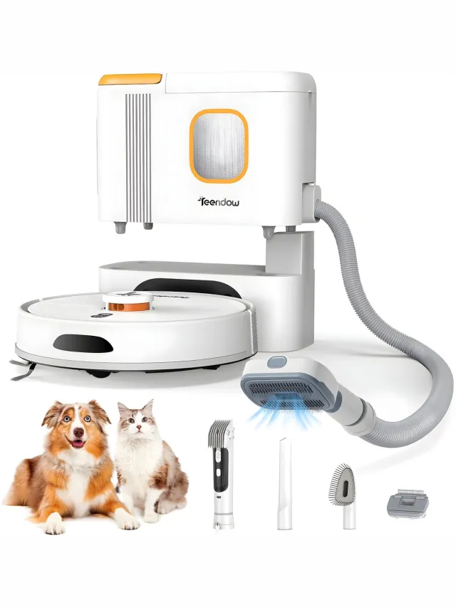 teendow D20S Max+ Robotstofzuiger & Vachtverzorging Huisdieren – Complete Groomingkit - 3L Zelfledigend Dock, 6000Pa, Dweilfunctie, PreciSense LiDAR, App & Spraakbediening Wit