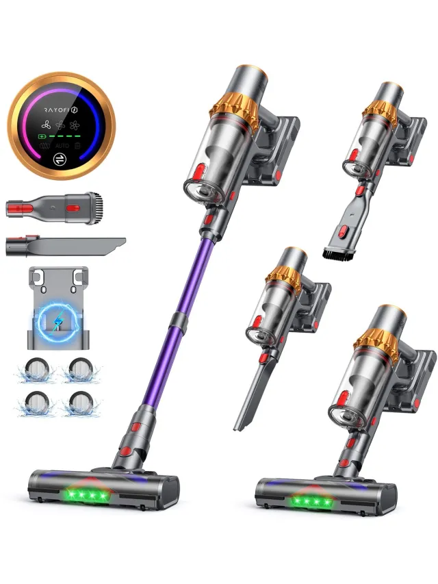 Rayofi Steelstofzuiger - accu stofzuiger - Steelstofzuiger Draadloos 70000PA - LED-Display - draadloze stofzuiger - 3 Standen Zuigkracht -Steelstofzuigers - Anti-klit vloerborstel - 20-60 Min Werktijd - 1,8L - Goud