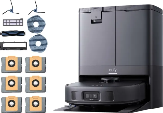 Eufy X10 Pro Omni - Complete Robotstofzuiger met dweil en Vervangingssets - Robot Vacuum - Tapijt detectie AI-obstakel vermijding - Wast en droogt de dwei - Automatisch legen en vullen Zwart