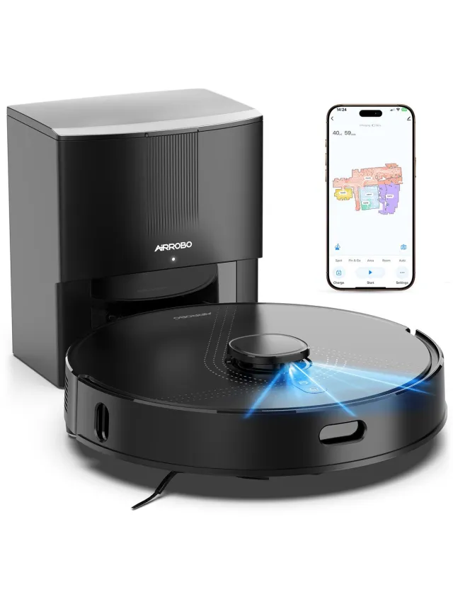 AIRROBO Q20+ Zelfledigende Robotstofzuiger en Dweilrobot – 8000 Pa – 3,5L Stofzak – LiDAR & Meerlaags kartering – App-bediening – 150 min – Zwart