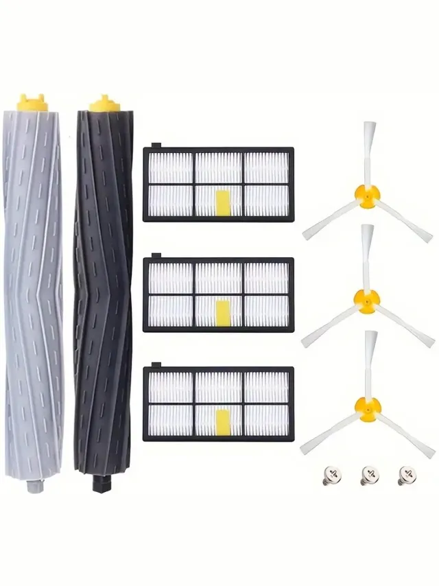 Irobot Roomba Accessoires Set – Compatibel met Serie 800 t/m 980 – 2 Rubber Hoofdrollen – 3 Zijborstels – 3 HEPA Filters – Complete Vervangingsset – Geschikt voor Roomba 860 865 870 880 960 966 980 – Onderhoudsset Robotstofzuiger Geel