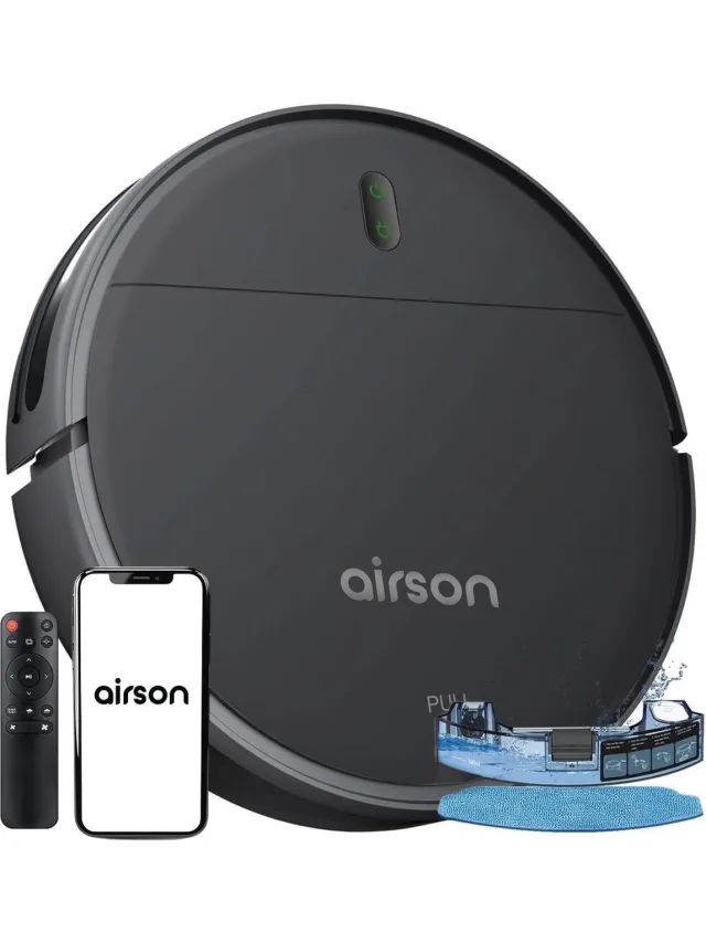 Airson Robotstofzuiger met Dweilfunctie en Laadstation - Airson Pro Clean - Dweilrobot met App & Afstandsbediening - Geschikt voor Huisdieren en Tapijt zwart