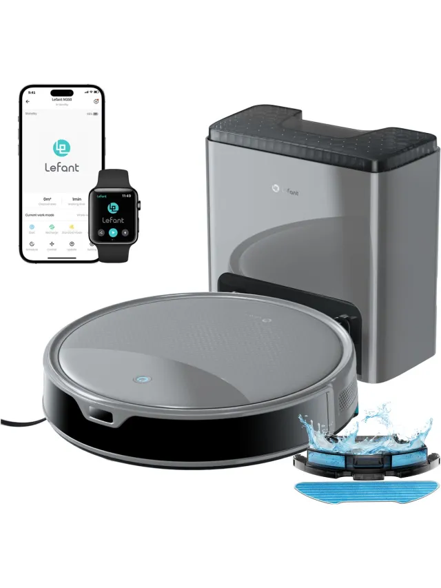 Lefant® Lefant M350 MAX robotstofzuiger met dweilfunctie - Automatisch leegstation - Stofzuiger - 10.000 Pa zuigkracht - 2 extra stofzuigerzakken - Met app - Ideaal voor huisdieren Grijs