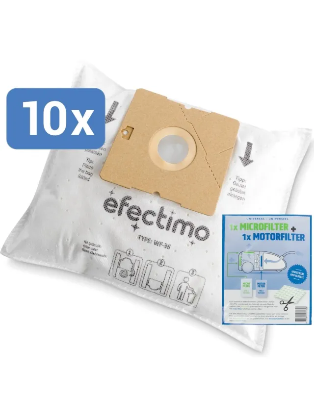 efectimo Inventum stofzuigerzakken van efectimo + filterset - geschikt voor: Inventum ST306RZA stofzuigerzakken, Inventum SZ300 stofzuigerzakken en ST306ZZA stofzuigerzak - 10 stuks - drielaags topkwaliteit microvezel