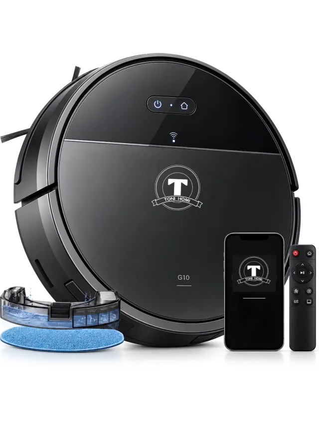 TONIHOMI G10 - Robotstofzuiger met dweilfunctie - Automatisch opladen - Robotstofzuiger met app - Robotstofzuiger huisdieren - Dweilrobot - Zwart