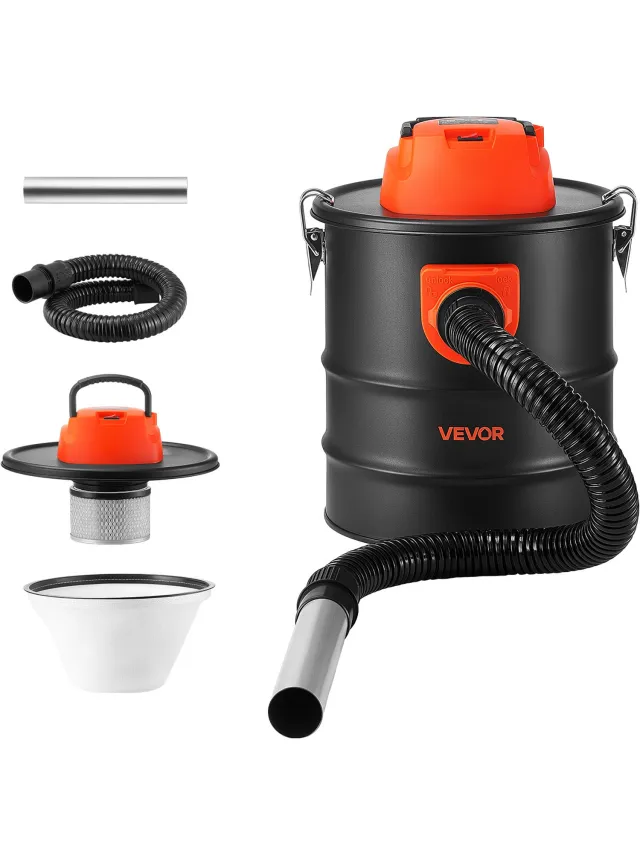 Vevor Asstofzuiger 1200W Draagbare Haardstofzuiger 15L Stalen Tank Zwart/Oranje, Stofzuiger met Blaasfunctie voor Haarden, Pelletkachels, Grills & Vuurkorven, Dubbel Filtersysteem, met Wielen en 0,8 m Slang Zwart + oranje