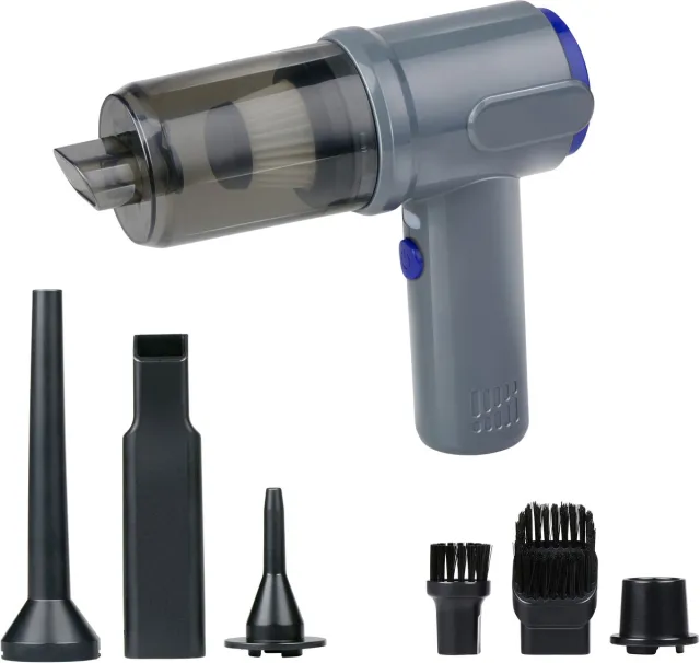 All Ride Auto Stofzuiger Draadloos 36W - Handstofzuiger met 6 Opzetstukken - USB-C Oplaadbare Auto Stofzuiger Snoerloos - Kruimeldief met Zuig en Blaas Functie - Grijs/Blauw Zilver