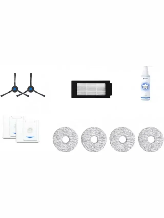 Ecovacs DEEBOT T30 Pro Omni/T30 Omni - Service Kit Premium - 2x Zijborstels 2x High Efficiency Filters 2x Antibacteriële Stofzakken 4 paar Moppen (8 stuks totaal) 1x Reinigingsvloeistof (110 ml) Divers
